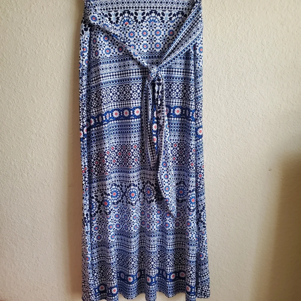 Robert Louis blue maxi skirt with tie waist Small boho chic festival hippie girl